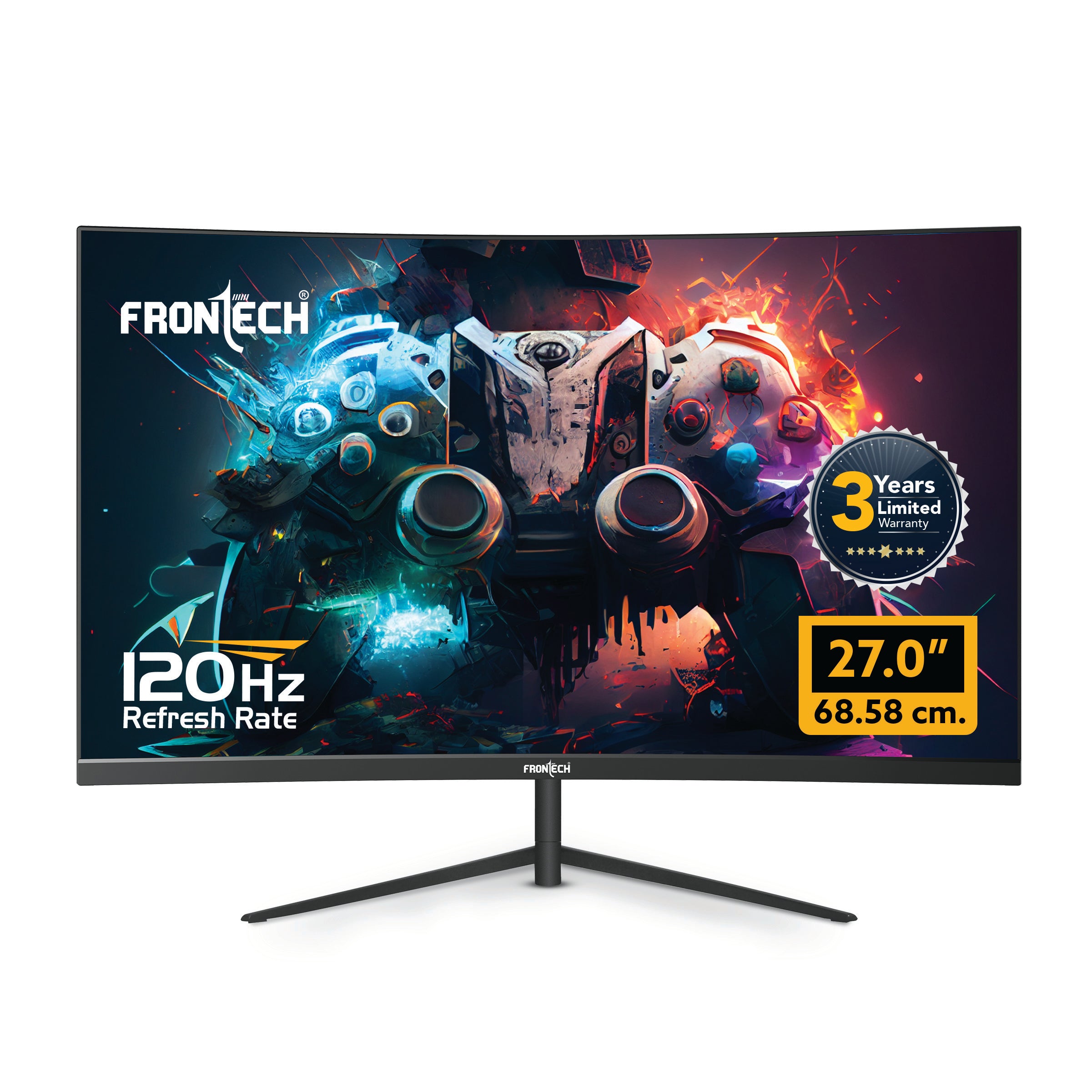 Frontech 27-Inch (68.58 cm) Curved Gaming LED Monitor | Full HD 1080p | 120Hz Refresh Rate | RGB Lights | HDMI & VGA Dual Input | Wall Mountable | 3 Years Warranty (MON-0053A) Frontech 27-Inch (68.58 cm) Curved Gaming LED Monitor | Full HD 1080p | 120Hz Refresh Rate | RGB Lights | HDMI & VGA Dual Input | Wall Mountable | 3 Years Warranty (MON-0053A)